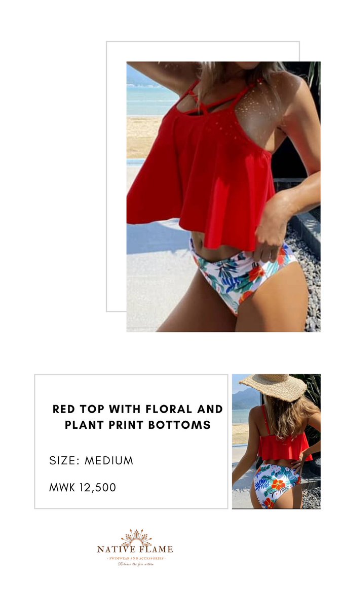 Native_Flame's tweet photo. Readily available swimsuits in Lilongwe.🌊☀️
Mk12,500 each

Check out our catalogue for more 🥵
https://t.co/p2lOsdBJVO https://t.co/oXKS7TWaJ9