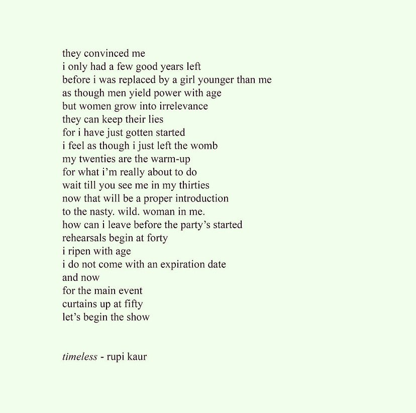 breakeveryrule1's tweet photo. These words from @rupikaur_ 💚💖!
*
*
*
#rupikaur #musicindustry #ageism #fuckageism #fuckageisminmusic #successatanyage #successlaterinlife #breakeveryrule https://t.co/oAQRVSfkTF