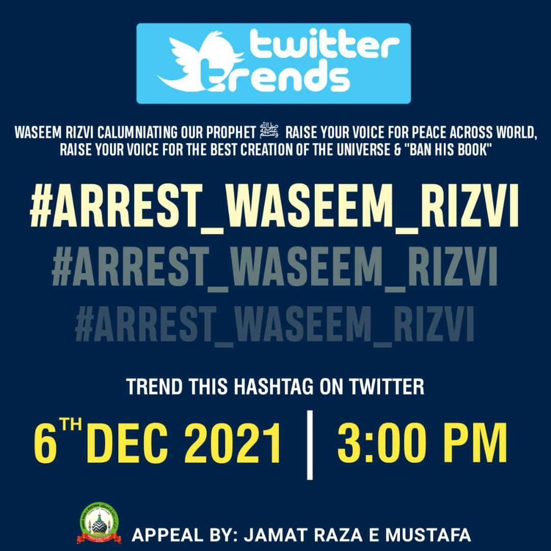 MrAbdullahrazvi's tweet photo. #ARREST_WASEEM_RIZVI 6th December 2021
3:00 PM
Trend This Hashtag On Twitter
#ARREST_WASEEM_RIZVI https://t.co/77dUHbHw7x