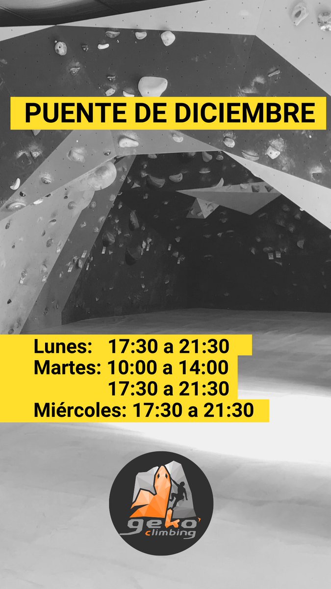 👋 Este puente mantenemos nuestros horarios habituales para que podáis venir a escalar o a disfrutar del parque multiaventura.

Solo hay que reservar cita para el parque. ¡Llámanos al ☎️ 983.841.593 y te informamos!