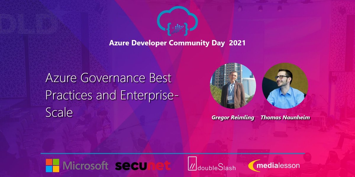 Am Dienstag findet der 'Azure Developer Community Day 2021' statt. Ich freue mich zusammen mit @GregorReimling über #Azure Governance und #EnterpriseScale sprechen zu dürfen.

Weitere Infos inkl. Agenda und kostenloses Ticket gibt es hier: azuredev.org
 #AzDevCom2021