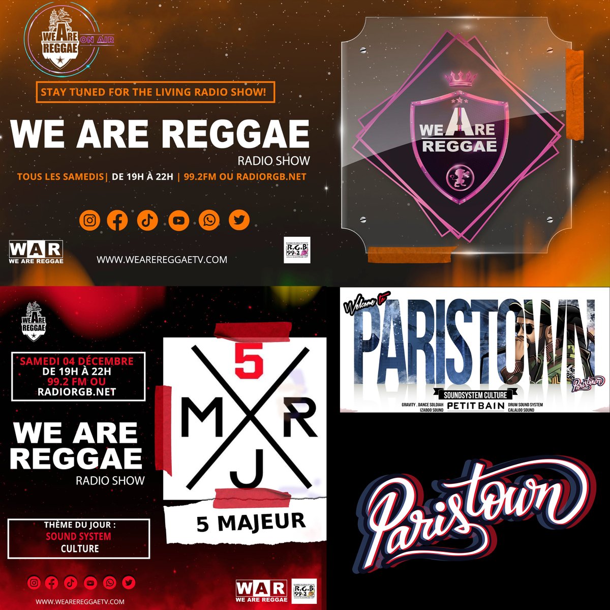 𝙋𝘼𝙍𝙄𝙎𝙏𝙊𝙒𝙉 en mode Radio ce soir sur 𝙒𝙀 𝘼𝙍𝙀 𝙍𝙀𝙂𝙂𝘼𝙀 Radio Show de 19H à 22H - Radio R.G.B 𝟵𝟵.𝟮 𝙁𝙈 🔥🔥🔥 Thème du jour : 𝙎𝙤𝙪𝙣𝙙 𝙎𝙮𝙨𝙩𝙚𝙢 𝘾𝙪𝙡𝙩𝙪𝙧𝙚 
<a href="/WE_RE_REGGAE/">WE ARE REGGAE</a>  x <a href="/ParisTown75/">ParisTown</a>  x Calaloo x <a href="/DANCESOLDIAH/">DANCE SOLDIAH</a>  x Drum Sound x Gravity x <a href="/Izaboosound/">Izaboo Sound</a>