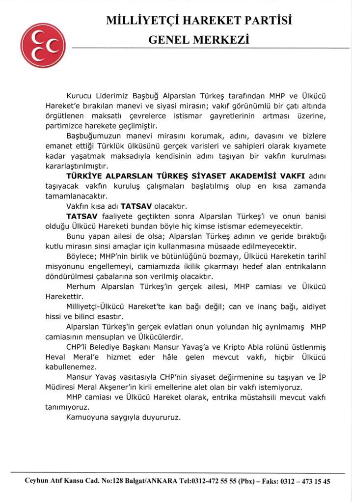 Türkiye Alparslan Türkeş Siyaset Akademisi Vakfı (TATSAV)Hayırlı uğurlu olsun