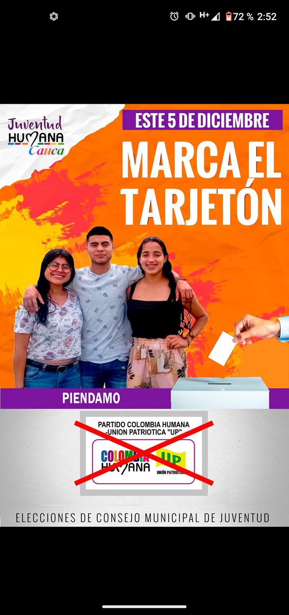 JH_Cauca's tweet photo. Recuerda HOY votar por nuestras listas de Colombia Humana- UP https://t.co/RtLDE4Tu4b