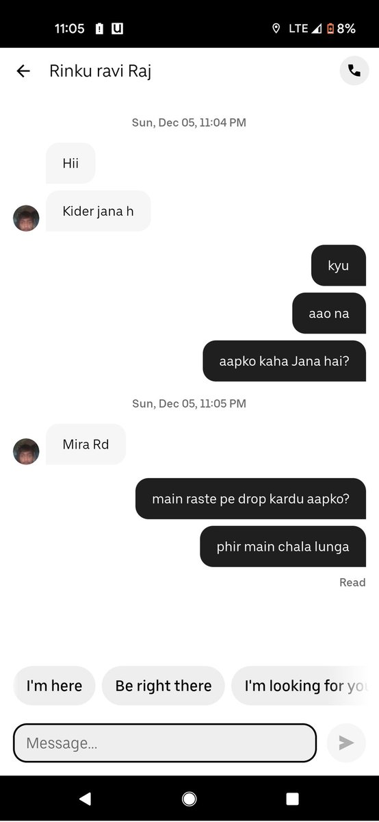 SahilBulla's tweet photo. My Uber Driver cancelled the trip after this. https://t.co/WpyHK2vyUJ