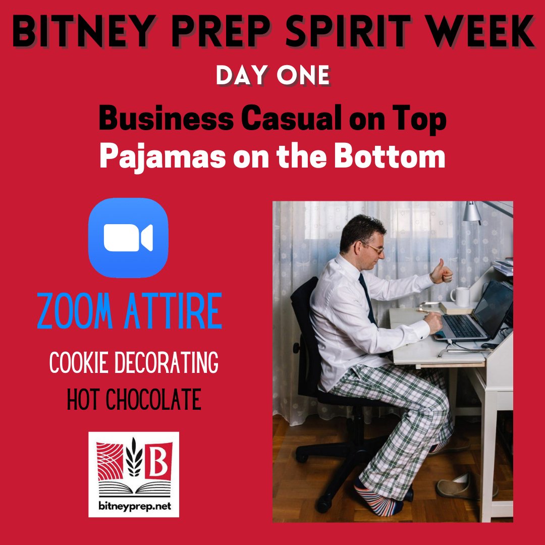 bitney_prep's tweet image. Don't forget: BITNEY PREP SPIRIT WEEK starts tomorrow (Monday, 12/6/21)!
Day One: ZOOM ATTIRE
(with cookie decorating and hot chocolate at lunch)