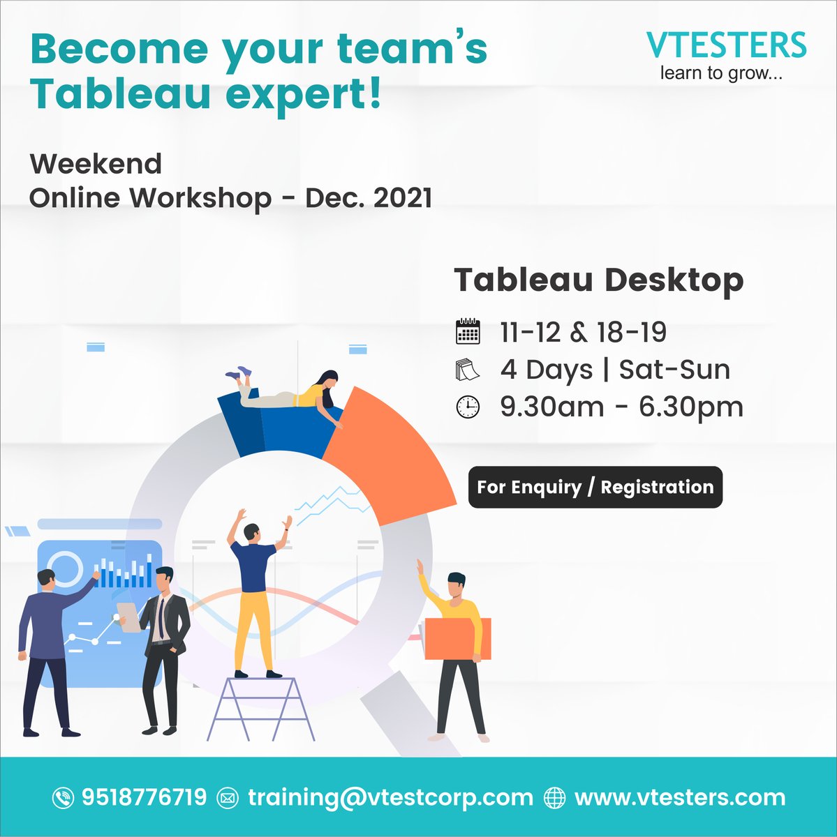 VTESTERS1's tweet photo. Quickly grow Tableau skills with our hands-on training. 

#Tableau #Businessintelligence #PowerBi #Datavisualization #TableauWorkshop #bigdata  #datascience #corporatetraining #workshops #openworkshops #eltp #training #itindustry #punejobs #vtesters #learntogrow https://t.co/3p0n8JIW2B