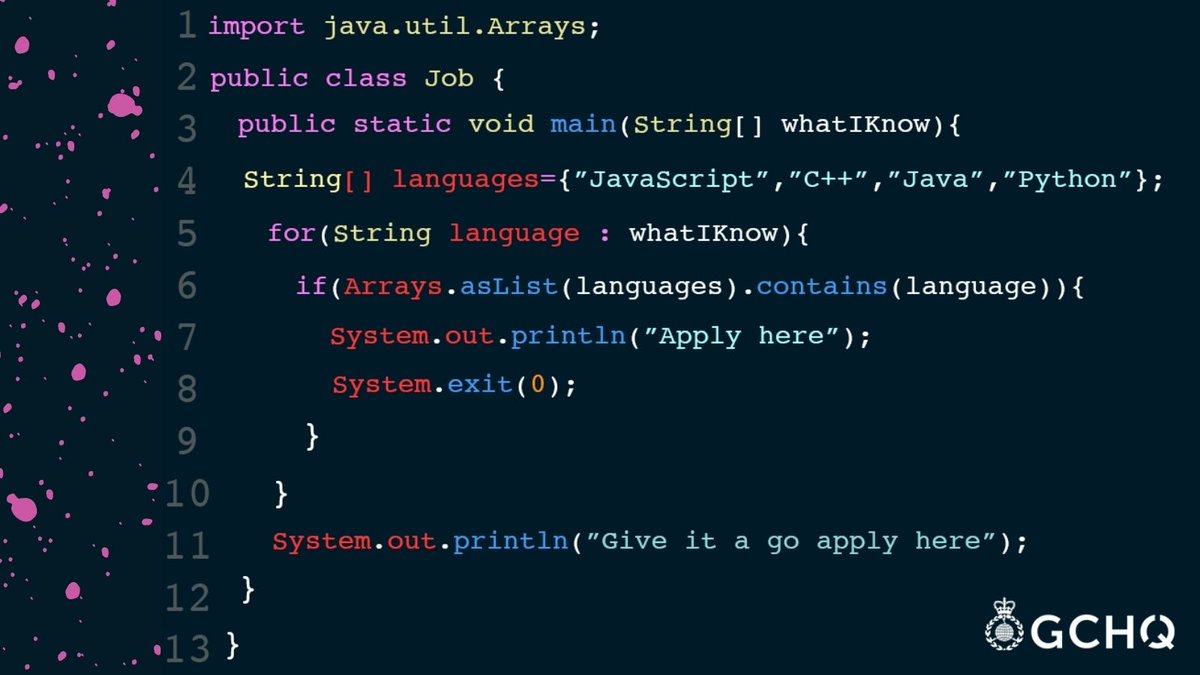 GCHQ's tweet image. Can you read our code? 👩‍💻

If so, you could be a match for us! 

➡️ …ruitmentservices.applicationtrack.com/vx/lang-en-GB/…
