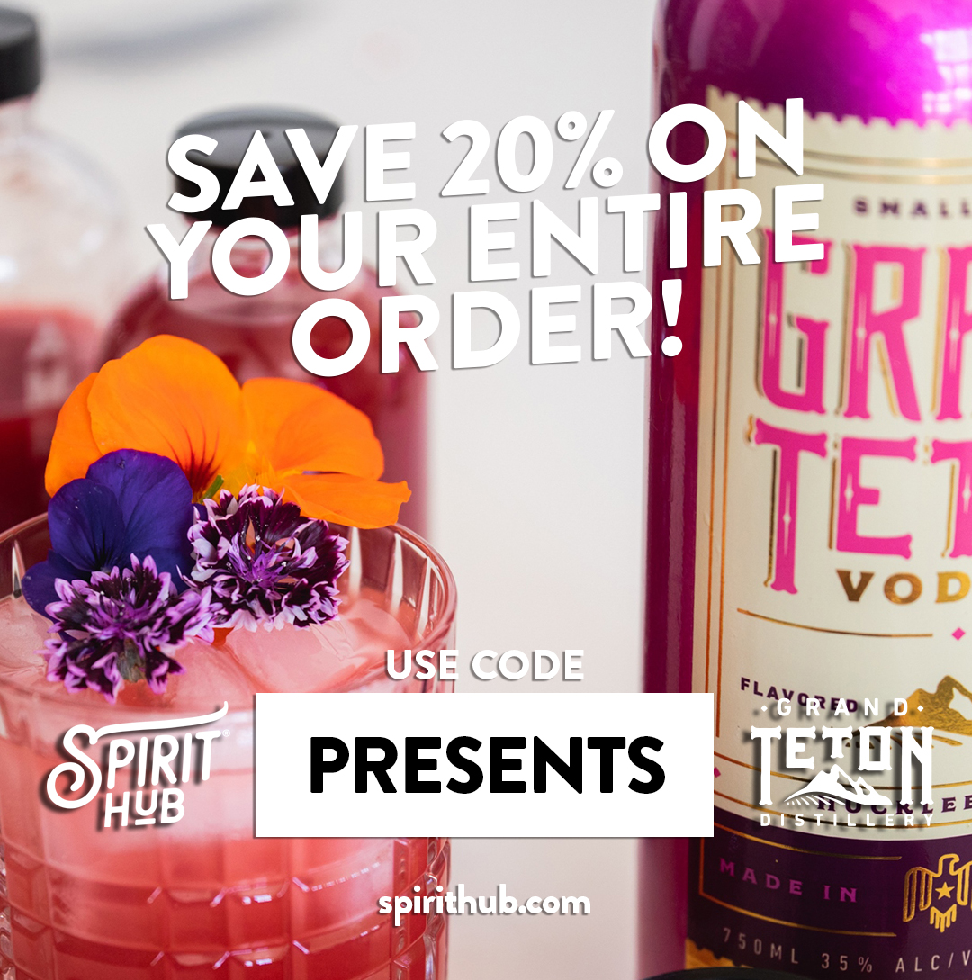 tetondistillery's tweet image. Use the code PRESENTS on @spirithubtweets to save 20% on your order, no minimums! Grab your favorite Grand Teton Distillery spirits here: tinyurl.com/gtdhub