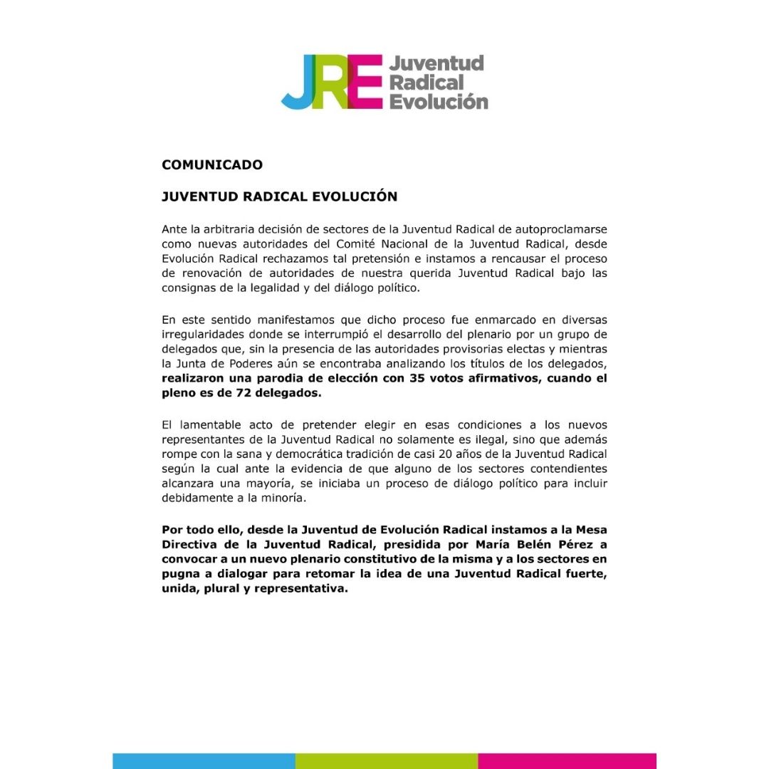 CanPopularLP's tweet photo. COMUNICADO de la @JREvolucionArg, con respecto al Plenario de renovación de autoridades del pasado Viernes 03/12

Estamos ansiosas y ansiosos la nueva convocatoria para la renovación de nuestras autoridades Partidarias. https://t.co/Q8ko40fgqr