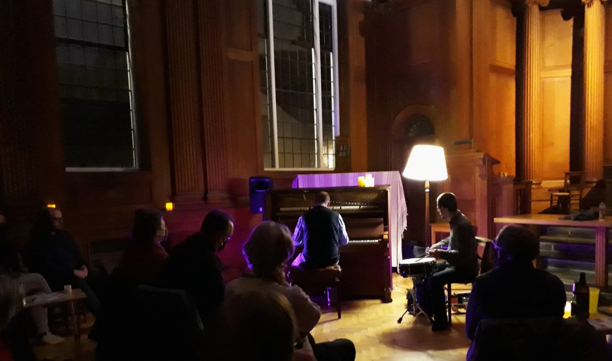 listencambridge's tweet photo. The perfect way to end our autumn series, @AdamFairhall &amp; #JohnnyHunter celebrating the music of fondly remembered Trinidadian pianist Winifred Atwell in their own highly individual style. Piano &amp; snare drum never sounded so good! Thanks to Listeners old and new who came along. https://t.co/tyszNqj4p0