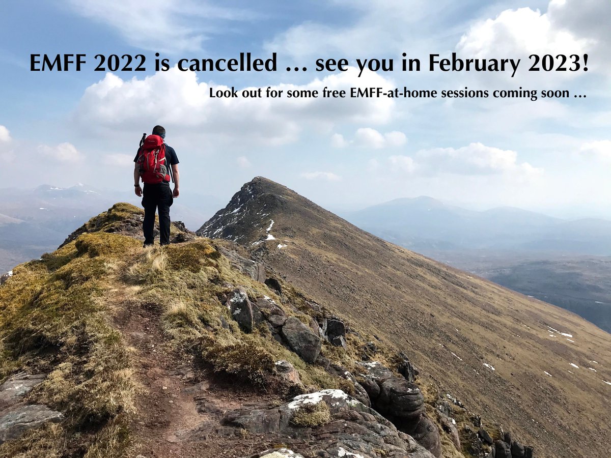 Sorry to announce that EMFF 2022 is cancelled 😞 We'll be back in 2023; and have lined up some free EMFF-at-home sessions for you. Full details on our Facebook page #wewillbeback #edinburgh #theemff #mountainfestival #fedupwithCovid #2023