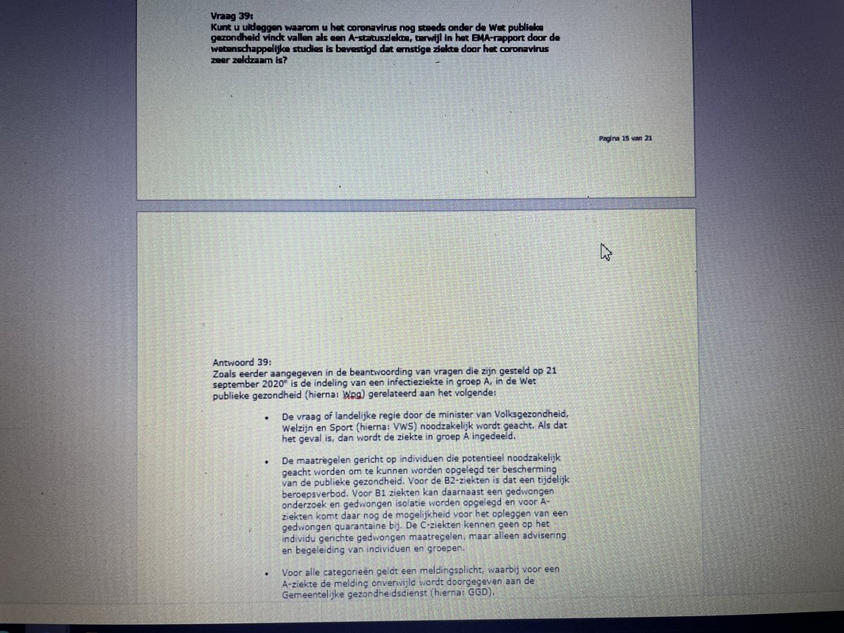PvanHouwelingen's tweet image. De antwoorden (dank hiervoor aan de ambtenaren van @MinVWS) op onze lange lijst met vragen over het Pfizer-vaccin zijn binnen. We gaan er met onze experts naar kijken. Opvallend: virus kreeg status A omdat dit nodig is voor het opleggen van de maatregelen niet vanwege het gevaar!