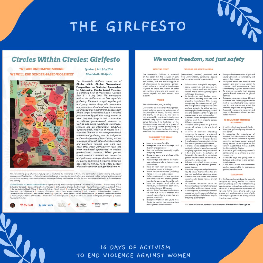 MTW_P2E's tweet photo. In 2018 girls and young women from around the world came together to create The Girlfesto, calling to #endgenderbasedviolence. Learn more about the Girlfesto and see all the different translations here: https://t.co/78lv9wBmWr #16Days #OrangeTheWorld #16DaysofActivism https://t.co/S1IxyNe8zi