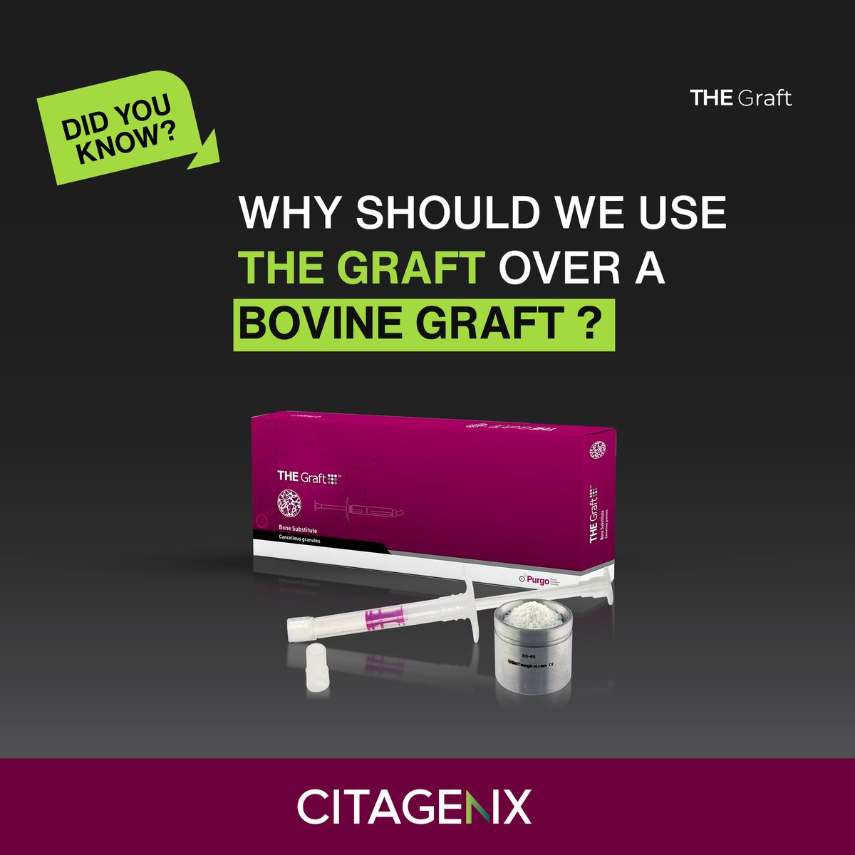 Citagenix's tweet image. THE #Graft has shown better bone quality early on in bone formation. It has also shown a better inflammatory response than the bovine counterpart. 👌 Comparison of porcine vs bovine bone substitute for alveolar #socketpreservation. 🎉 Enjoy 25% this month! citagenix.com