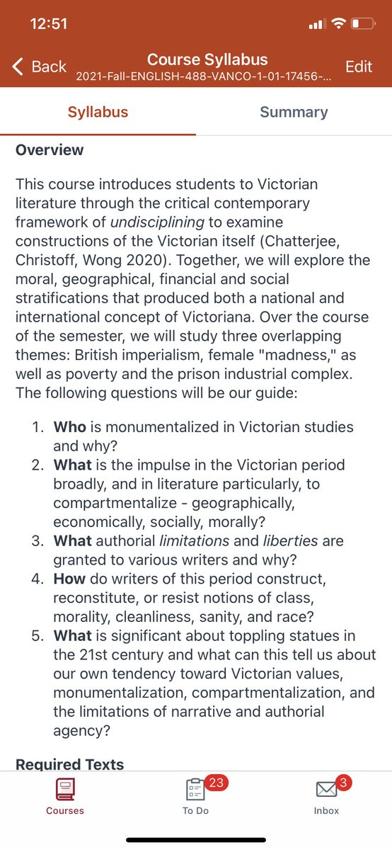 chelskopp's tweet photo. Posting my fall VicLit syllabus to honor the transformative work of @V21collective @UndiscVC @ronjaunee @amyrwong @TheAliciaJean who made it possible. Special shout-out to @deephomework for your help! #undiscipliningvictorianstudies https://t.co/pbHR59G9GW