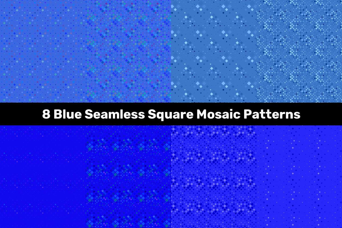 DavidZydd's tweet photo. 8 Blue Seamless Square Mosaic Patterns https://t.co/sBGrykvuIg  #abstractpattern #tech #discount #royal #PatternBundle #abstract #darkblue #DiscountPatterns #PremiumBackgrounds #repeatbackground #vector https://t.co/GI2ZLYlfvU