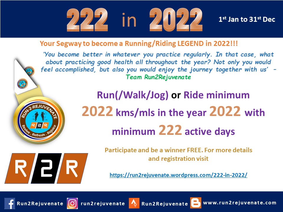 PradeepKSena's tweet photo. For last 2 years we  are attempting to keep all of you fit in this difficult time with various unique and interesting fitness events. another unique event for the entire year 2022 called '222 in 2022 Challenge'. Know more and register at 
https://t.co/59ws50GrGD https://t.co/pl6bSyCmld