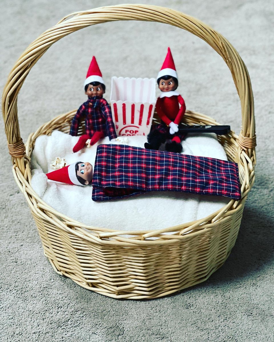 SymaChowdhry's tweet photo. Caught the elves having a movie night/sleeper! Can you guess which movie they watched?! #elfontheshelf #marcoelf #aidenelf #bellaelf #BAMelves https://t.co/acGvfUS0iU