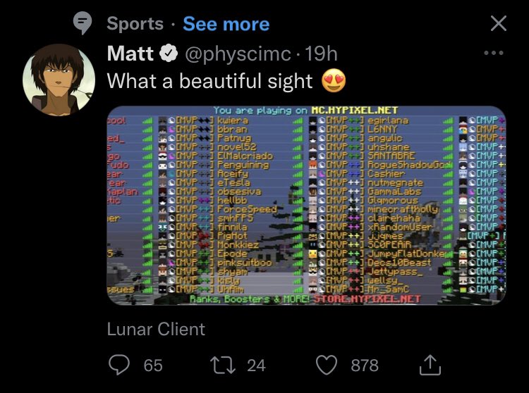 thank you twitter my favorite sport is in fact minecraft
