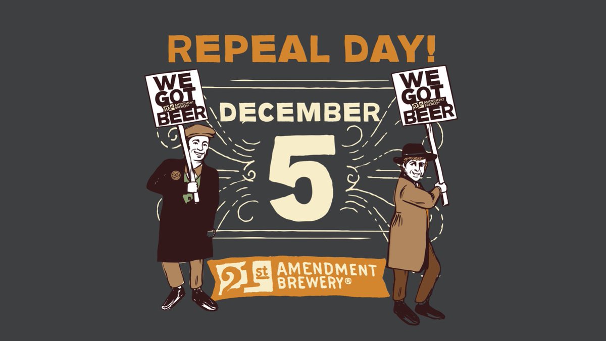 HAPPY REPEAL DAY!!! 
On December 5th, 1933 Congress repealed the 18th Amendment and ratified the 21ST AMENDMENT, ending Prohibition and bringing beer back to the masses. 

We celebrate our namesake day and raise a glass to the 21st Amendment!

#repealday #21stamendment