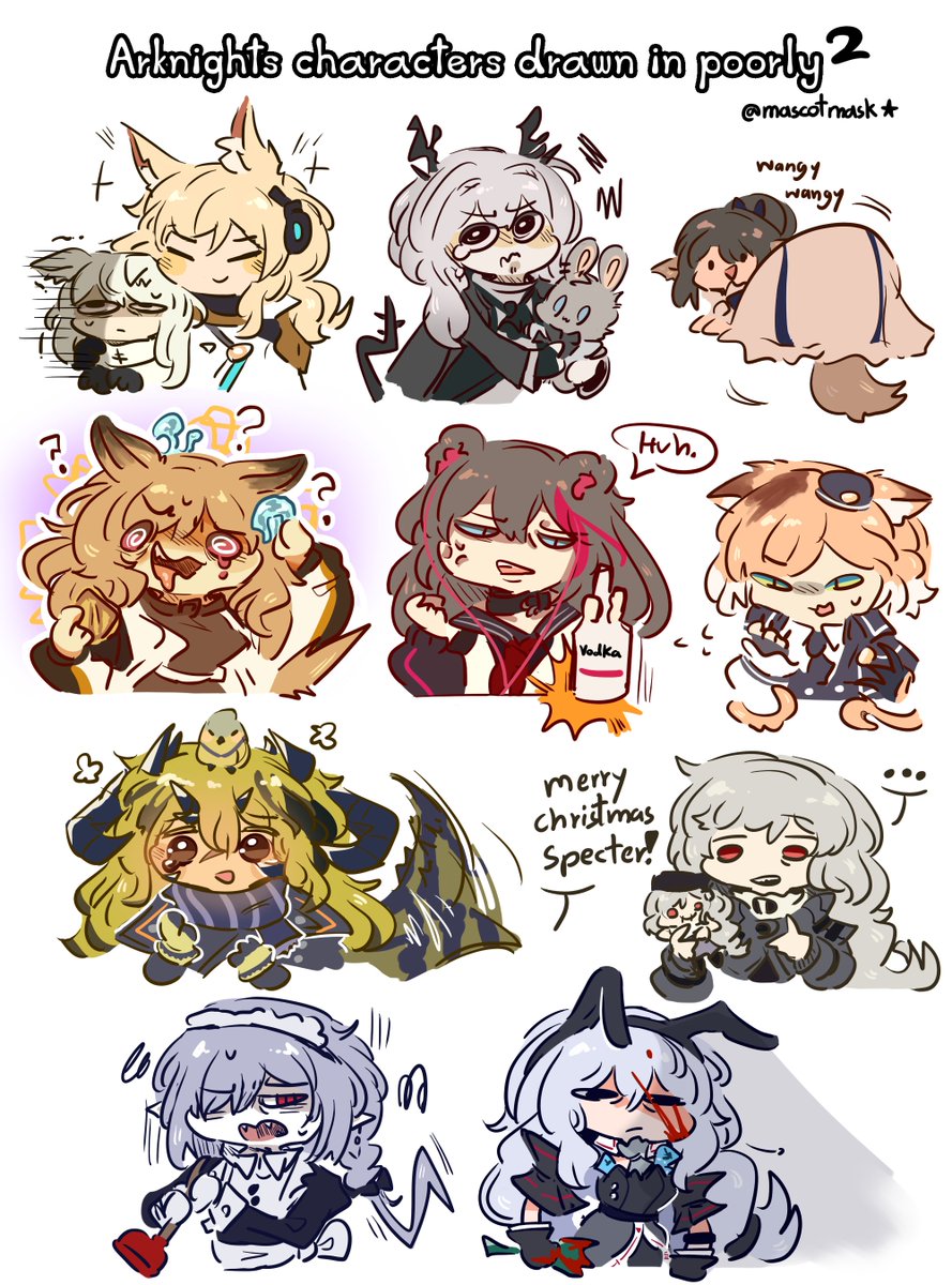 Ayyeah! Here they come!!
Thanks to the people who request me to draw them in poorly(?) cringe lmao
---
// This time there not many ask for operators me much so I add Abyssal Hunter just for myself 