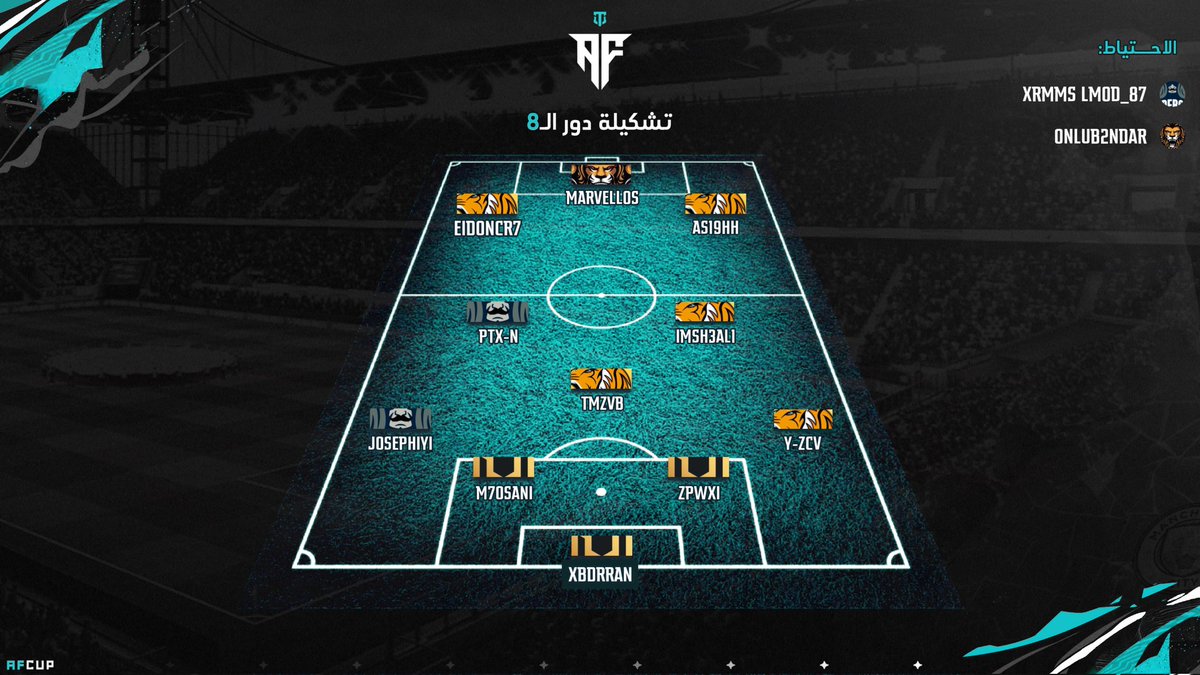 تشكيلة دور ال 8 من #بطولة_AF 

@lTONHl | 🧑🏻‍🎨