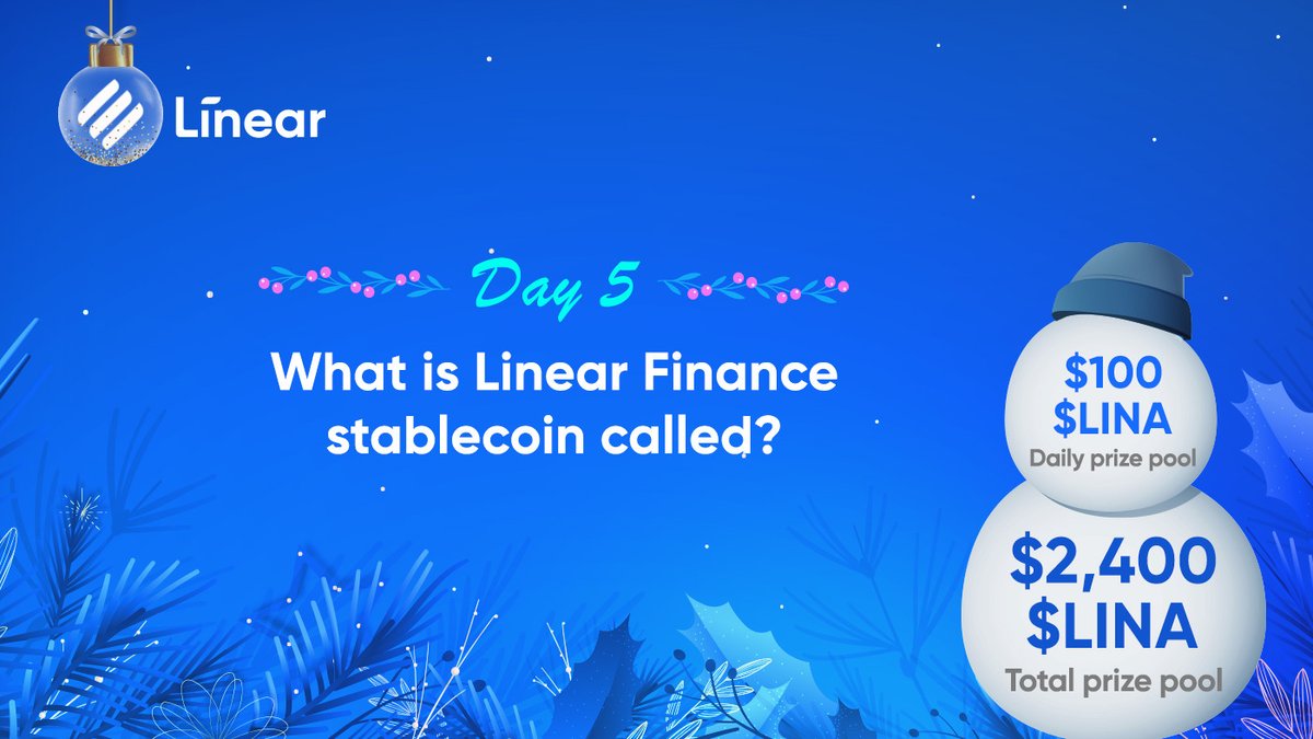 LinearFinance's tweet photo. #LinearFinance Holiday #Giveaway Competition, Question 5 👇

Rules:
Like &amp; RT 
Answer correctly &amp; tag 3 friends 
Follow @LinearFinance on Twitter

Daily Prize Pool: $100 in $LINA tokens (2 winners, $50 each)

$LUSD #ETH #BSC #DeFi #CryptoGiveaway #Contest https://t.co/wmaaYMgjbF