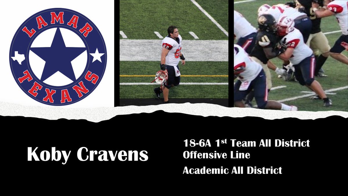 Congrats to <a href="/CravensKoby/">Koby Cravens</a> for being honored as 1st Team All District by the 18-6A coaches! Koby also earned Academic All District honors! Congrats Koby! <a href="/LamarHS/">Lamar High School</a> <a href="/vypehouston/">VYPE Houston</a> <a href="/HISDAthletics/">Houston ISD Athletics & UIL Academics</a> <a href="/HoustonChronHS/">Houston Chronicle High School Sports</a> <a href="/lamarlifeonline/">Lamar Life</a>