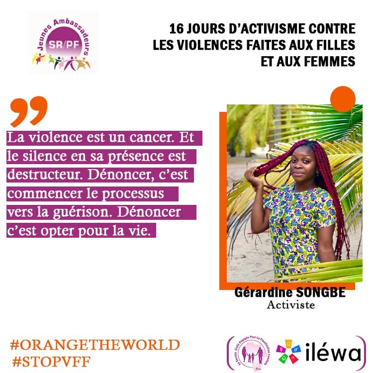 japfbenin's tweet photo. [16 jours d'activisme contre les violences faites aux filles et aux femmes]
"Dénonciation=guérison''
 #orangetheworld
#stopvfff @amouretvieabms 
@JVSAssociation  @roajelfbenin 
 @intrahealthltd 
 @ilewaOrg1  @POuagaPF https://t.co/hvZZ6bB6t8