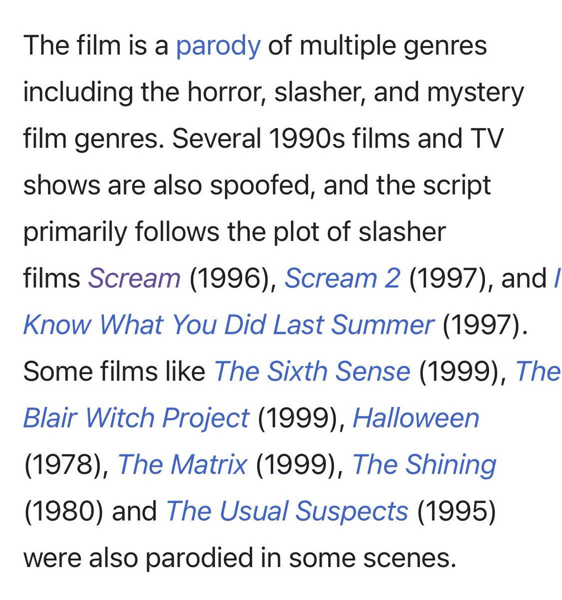 horrorsthetics's tweet photo. “scary movie (2000) isn’t a horror film” ?? has anyone ever heard of a horror/comedy? not every horror movie has to be scary as fuck for it to qualify as HORROR. https://t.co/3w7rj852Hy