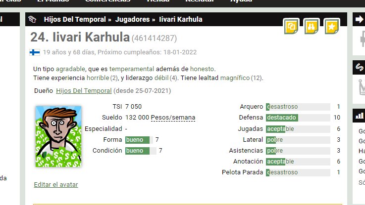 HdTemporal's tweet image. Iivari Karhula (461414287) cumplió su ciclo en nuestro club. Está en venta, con un interesante futuro por delante, con solo 19 años. Interesados en el siguiente link: www84.hattrick.org/Club/Players/P…