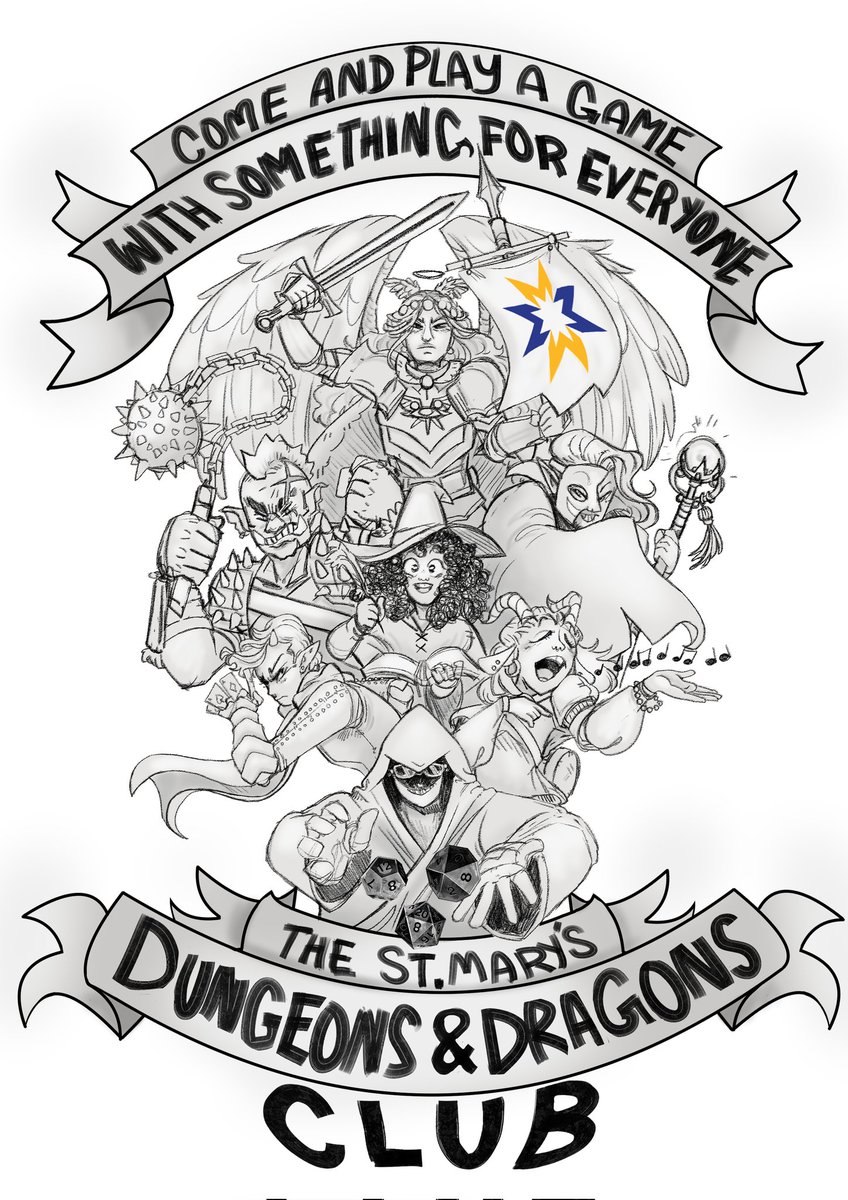RoyalRusser's tweet photo. Made a poster for my school's Dungeons &amp; Dragons club. Got a little carried away, but now it's my tribute to the best game in the world! 
#dungeonsanddragons #dnd #dndart #art #CLIPSTUDIOPAINT https://t.co/mz8bbP7o5A