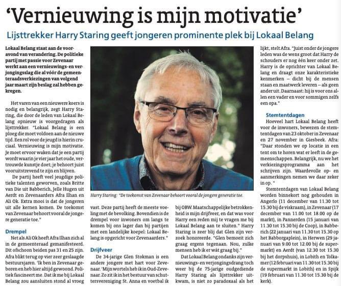 Jaaaa, onze lijsttrekker Harry Staring voor de gemeenteraadsverkiezingen 2022 is gekozen!