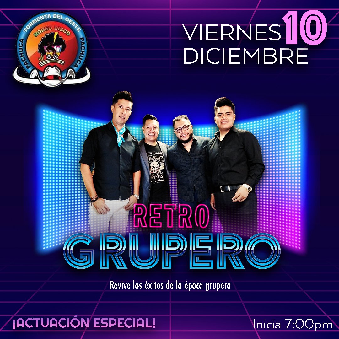retrogrupero's tweet photo. #FamiliaGrupera de #Hidalgo, nos vemos este Viernes 12 de Diciembre en Tormenta DEL OESTE Pachuca para revivir los mejores éxitos de la época grupera. ¡No te lo pierdas!
#retrogrupero #musicagrupera #grupero #grupera #GRUPERAS #90s #80s #retro https://t.co/EXEGqDpqHV