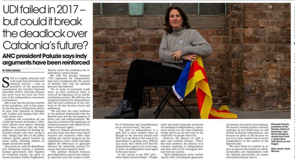 ⬛⬜ <a href="/assemblea/">Assemblea Nacional Catalana</a> president <a href="/epaluzie/">Elisenda Paluzie</a> at the <a href="/ScotNational/">The National</a>:
"The arguments for independence and the legitimacy of the Catalan self-determination process have been reinforced since October 2017, including the non-progress of home rule and Spain's violation of fundamental rights."