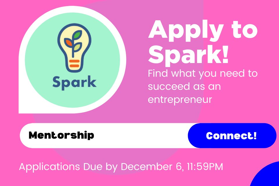 One more day left to apply! The Spark program provides mentorship, training, funding, and connections to help you launch your #startup. Whatever you're looking for, we have it for you. Apply by midnight on Monday. Applications here: ow.ly/R6WC50H3MH1