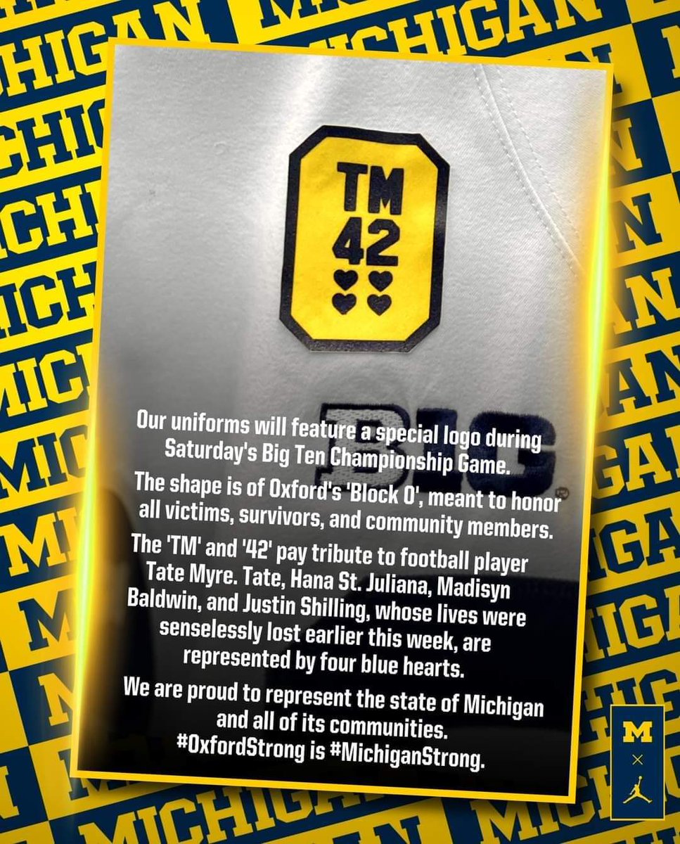 Just another reason Im so proud to be a wolverine!

We wore these in memory; and what ended up being the final score yesterday??...42-3

42 for 42! 
3 people in custody!
💛💙

#CFBPlayoff #GoBlue #MichiganFootball #OxfordStrong #oxfordhighschool #MICHvsIOWA #BigTenChampionship