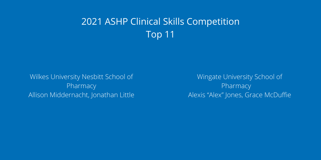 Congratulations to the Top 11 teams who’ve advanced to the final round of our 2021 Clinical Skills Competition! The final round is happening today. #ASHP21