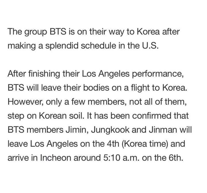 btsforever0213's tweet photo. .@BTS_twt Jin, Jimin and Jungkook to reportedly return to South Korea on December 4. The rest of the members will go after them. Upon arrival at the airport, they will undergo a PCR test and then enter self-quarantine for 10 days. 

🔗https://t.co/BZCbRXDQmE https://t.co/eSHCFcFE30