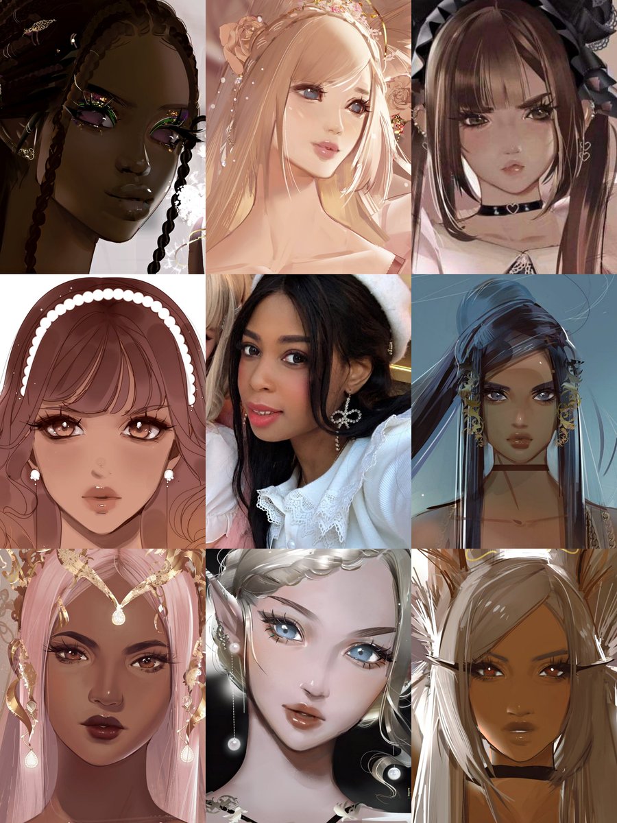 multiple girls dark skin dark-skinned female 6+girls earrings jewelry blonde hair  illustration images