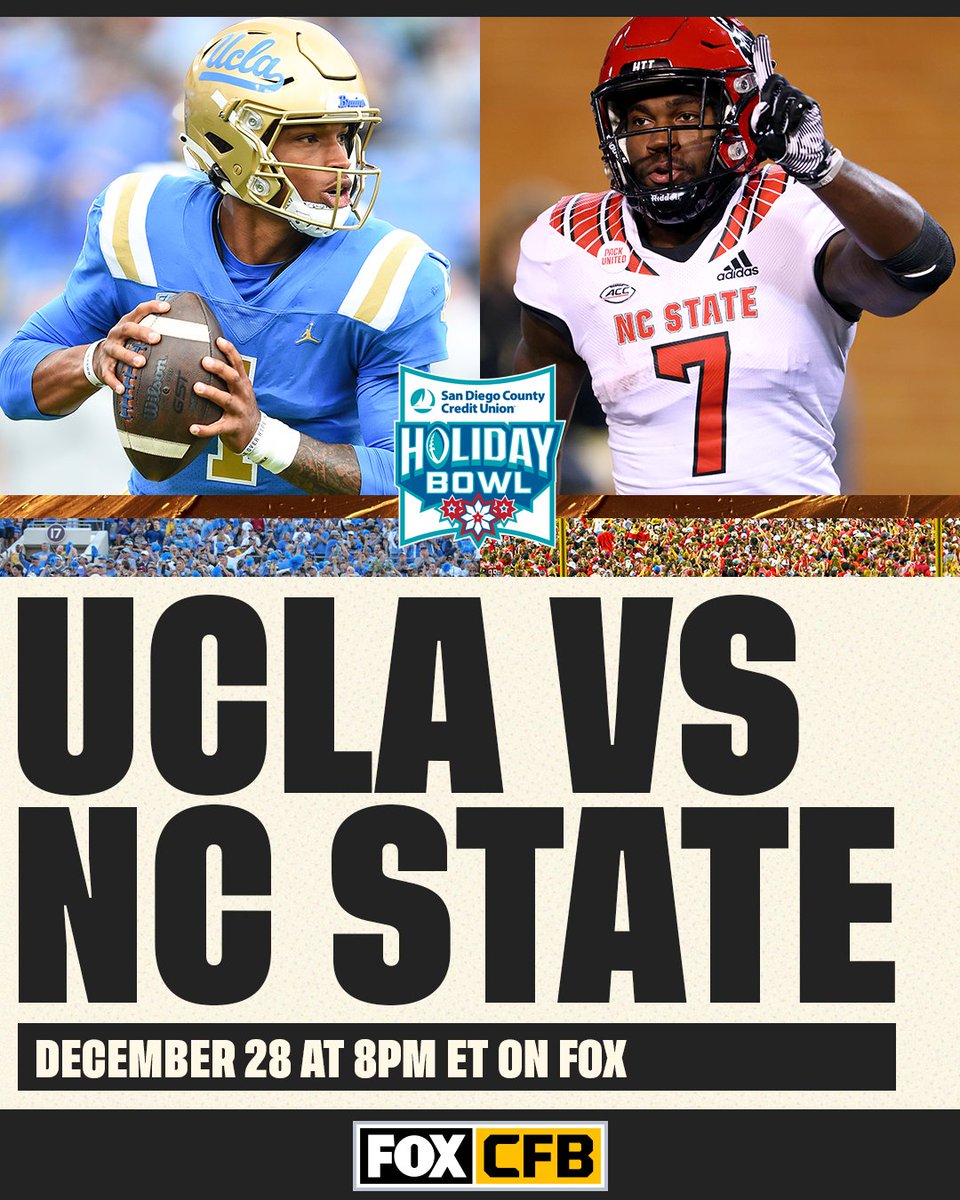 UCLA and NC State are heading to the @HolidayBowl! ☀️🎳

Catch the game December 28 on FOX