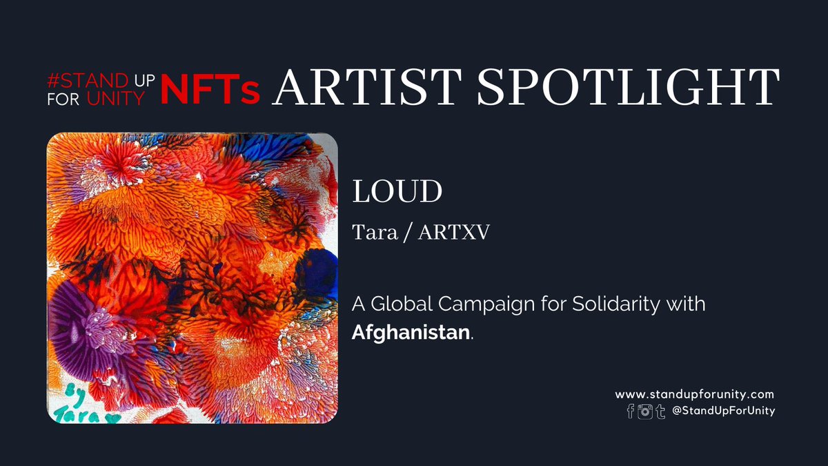 StandUpForUnity's tweet photo. #SUFUNFTs #Afghanistan #NFTs #Humanity #ARTISTSPOTLIGHT #StandUpForUnity is proud to have @ARTXVNFT artist Tara donating her beautiful work to the cause. #Inclusion #Diversity #Neurodiversity. Join us on 18 Dec @clubhouse. Time TBC
#NFTCommunity #NFTCollectors #NFTArtist https://t.co/waLwxkHGHj