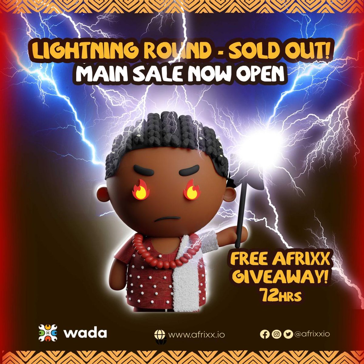 Afrixxio's tweet photo. #AfrixxNation, Sango's Lightning Round has sold out!

Time for another #Afrixx #CNFTGiveaway + 50 ADA 🎉

✅Follow, like and retweet
✅Add a comment with #ubuntu or #afrixx

Main sale now open: https://t.co/3cZOu8rJBF

#CNFTCommunity #CNFTdrop #Africa #History #Art https://t.co/KpC9PWIFTQ