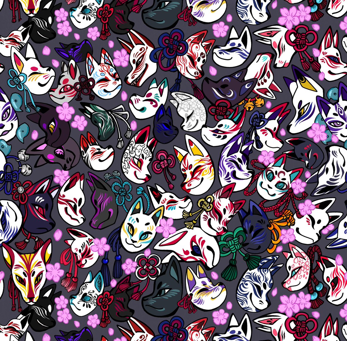 memokuart's tweet photo. Kitsunemaskit -kuosi 🌸🦊🌸

#memokuart #memoku #kitsunemask #kettumaski #foxmask #procreate https://t.co/YLgGZZ7bed