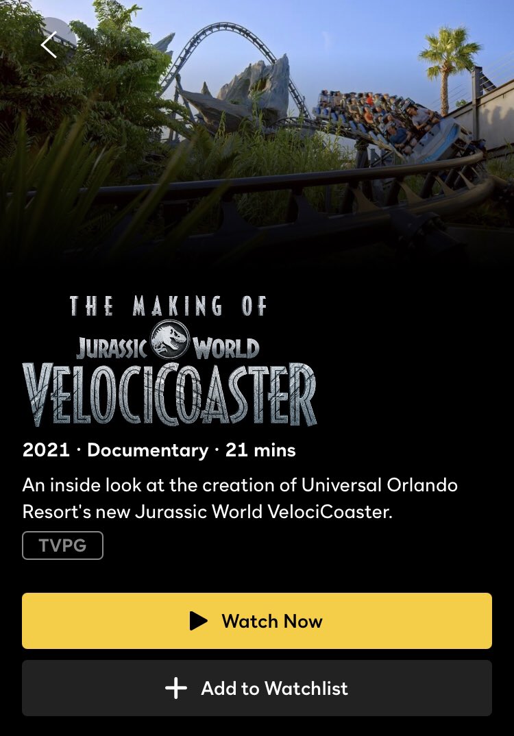 Time for my third viewing of “The Making of VelociCoaster” on Peacock. https://t.co/NTT8XhHt6I