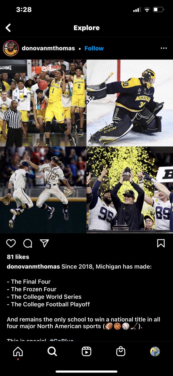 OfficialBraylon's tweet photo. Since 2018 @UMich has been to:

-The Frozen 4
-The Final 4
-College World Series
-College Football Playoffs 

@UMich Is the only University to win a national championship in the 4 major North American sports (🏀🏈⚾️🏒)

It’s Great To Be A Michigan Wolverine 😎〽️ https://t.co/oko7WtNcKk