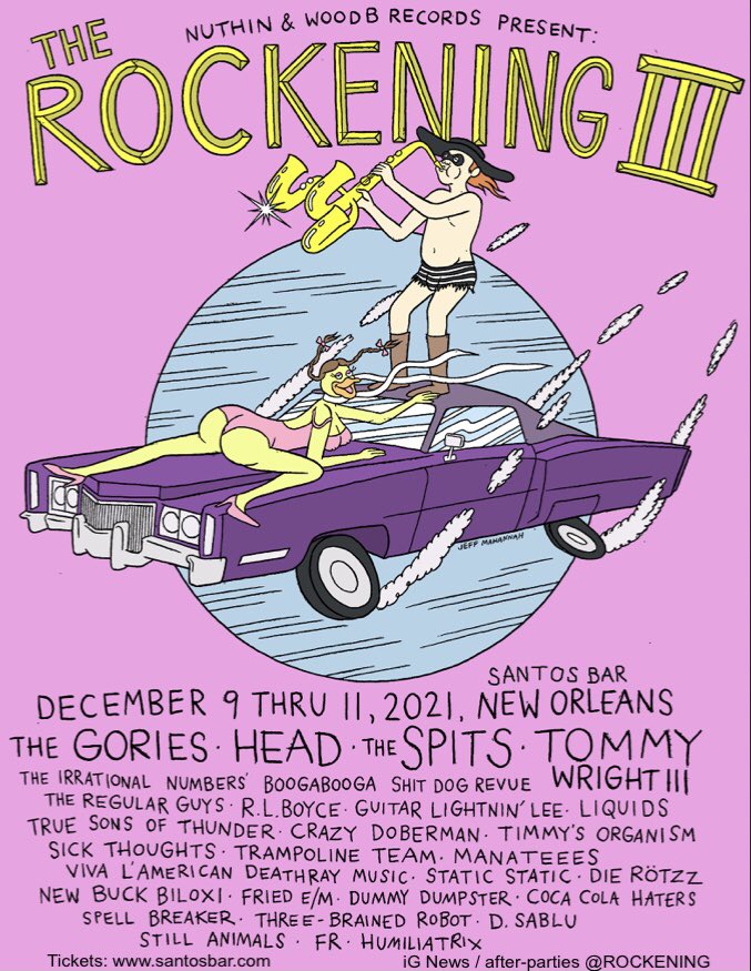 michaelgbateman's tweet photo. Should probably mention #TheRockening here. New Orleans— This week! Dec 9 = @TommyWrightIII ; Dec 10 = #TheGories @BroknHeadphones ; Dec 11 = #TheSpits , HEAD!! @jeffmahannah @sampolineteam @BornToulouse Yoyoyoyo re-tweet #ShitDogs #RLBoyce #neworleansnightlife https://t.co/SnB2a0wPBf