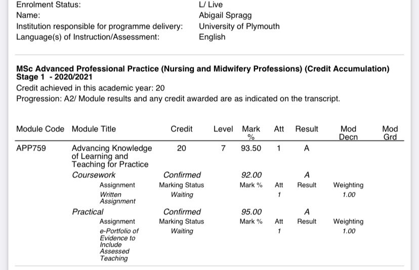 One of my best moments post graduation was seeing this today, all the hard work I put in on-top of working full time &amp; showing off my passion for nursing education &amp; eating disorder care. Grateful for the studying opportunities⭐️ 🎈#mentalhealthnursing #nursingeduction