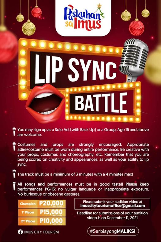 EmmanuelMaliksi's tweet photo. #PaskuhanSaImus LIP SYNC BATTLE: ikaw na ba ang susunod na Lip Sync Champion?

Iwagayway ang inyong galing at pagkamalikhain sa ating contest — pwedeng mag-solo o bumuo ng grupo! (1/2) https://t.co/tgLUXeJVGq